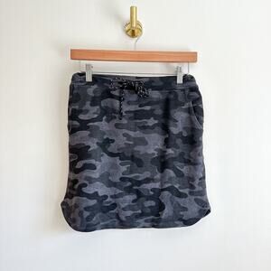 Sundry Camo Print Drawcord Mid Rise Waist Mini Skirt Gray 0